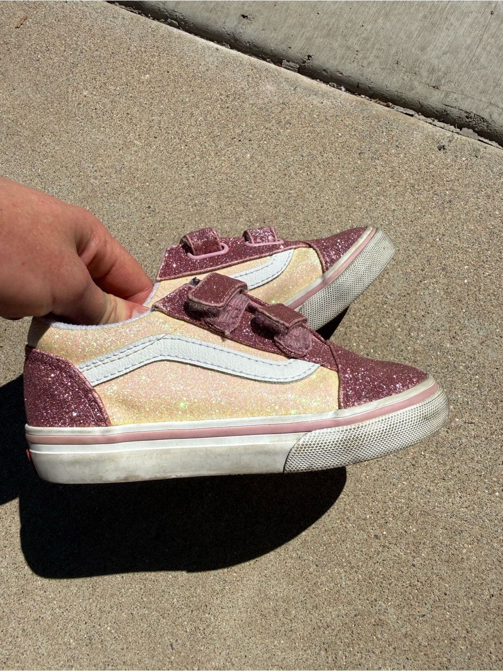 Vans Kids Glitter Low-Top Sneakers in Pink and Yellow